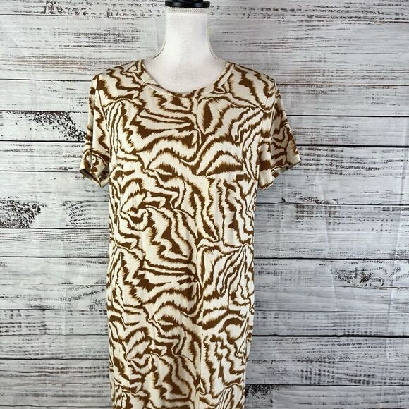 Nine West Dress size Extra Large Brown Tiger Straight Midi Jersey Stretch Modest - Picture 4 of 12